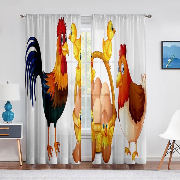 ZasłOny Tiulowe Z Motywem Kury I KurczakóW Do Salonu, Sypialni, Dekoracji, Kurczaka, Przezroczyste, Szyfonowe, Przezroczyste, ZasłOny Okienne 1 PCS W100Xh250Cm&Grommet Top-image