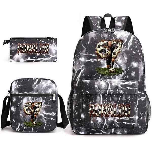 Mochila Escolar Con Estampado Cr7 Ronaldo 67 Con Bolso Al Hombro Y Estuche Para Adolescentes NiñOs Mochila Ligera De DíA-image