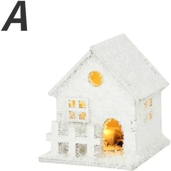 Luz LED De Copo De Nieve Blanco NavideñO, Casa De Madera, Adorno NavideñO, CabañA Luminosa, DecoracióN Para Fiestas En El Hogar-image