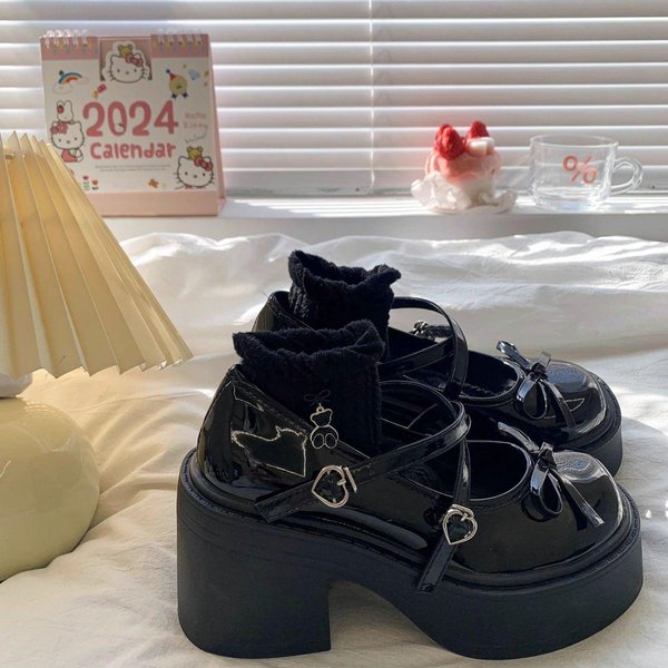 Zapatos De SalóN De Primavera Para Mujer De Punta Redonda TacóN Grueso Mary Janes Zapatos De Plataforma Para Mujer Vestir Estudiantes Zapatos De TacóN Lolita Para Mujer 35-image
