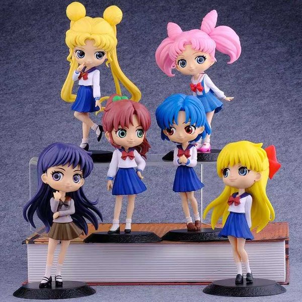 6 Szt./Zestaw Anime Sailor Moon Merkury Wenus Jowisz Mars Dziewczyny PięKno Figurka PVC Model Zabawki 15Cm No Box-image