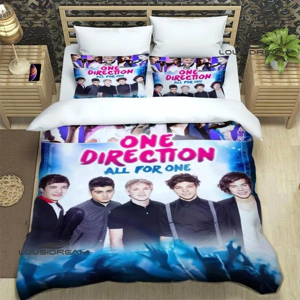 Juego De Cama Con Estampado De DireccióN Banda 3D O-ONE Funda NóRdica Funda De Almohada Juego De Cama Ropa De Cama SáBana Cubre EdredóN TamañO Completo Queen King 70X133Cm 2Pcs-image