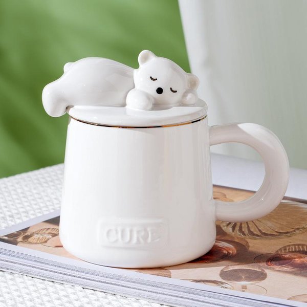 SłOdki NiedźWiedź Ceramiczny Kubek TłOczony Kubek Biurowy Kubek Do Kawy Para Kubek Do Wody Domowy Kubek O Wysokiej WartośCi 390ML-image