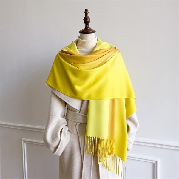 Luksusowy Zimowy Szalik Kaszmirowy Damski Gradientowy Chusteczka CiepłA Pashima Damski Szal Okrycie MięKki Pareo Bufanda Zimowe HidżAby Szal 70X190Cm Yellow-image