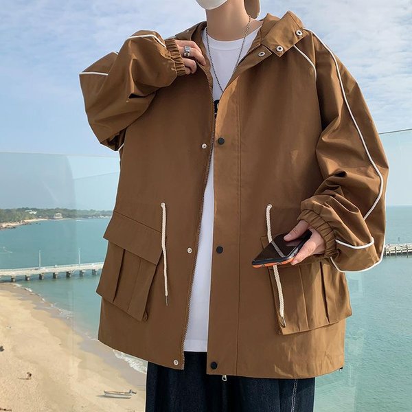 Chaqueta Para Hombre Primavera Y OtoñO Casual Para Hombre Con Capucha Estilo Hong Kong Uniforme De BéIsbol Holgado Para Hombre XXL-image