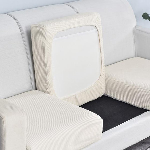 Funda Para CojíN Del Asiento Del Sofá SupereláStica, Forro Polar, Fundas Para Cojines De Sofá, Fundas Con Textura Jacquard Gruesa Normal Size (S)-1Pc Blanco-image