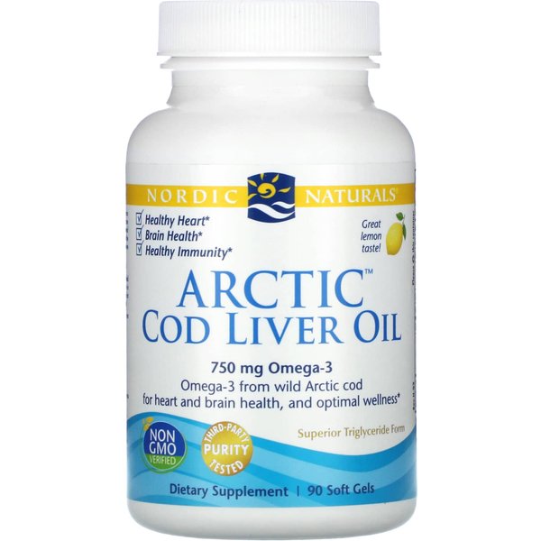 Nordic Naturals, Aceite De HíGado De Bacalao áRtico, LimóN, 750 Mg, 90 CáPsulas Blandas (250 Mg Por CáPsula Blanda)-image