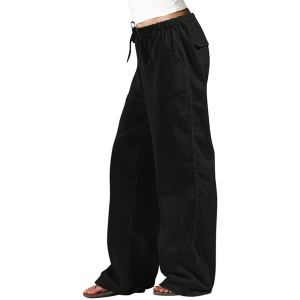 Letnie Damskie BawełNiane Lniane Spodnie Z Wysokim Stanem LuźNe LuźNe Spodnie Typu Oversize DłUgie Swobodne Spodnie W Jednolitym Kolorze Odzież Uliczna Damska Xxxl Czarny-image
