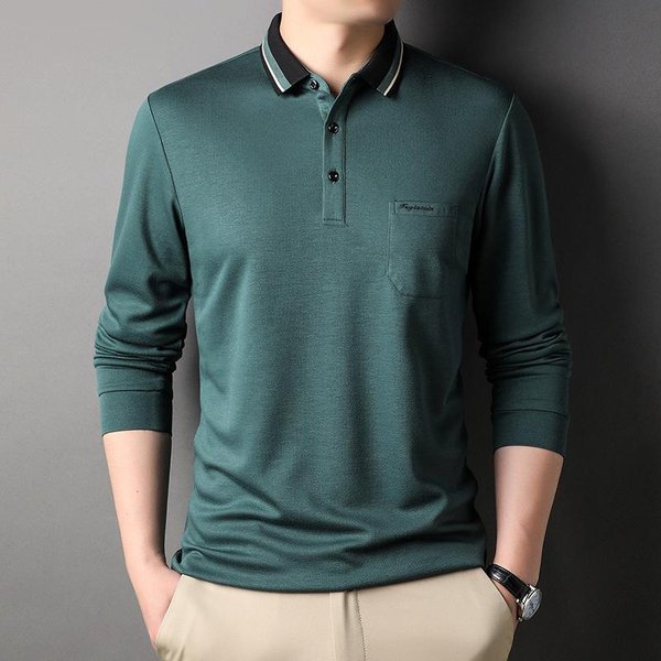 OtoñO E Invierno Nueva Camiseta De Manga Larga Moda Hombre Color SóLido Solapa Camisa Polo Camiseta Base Para Hombre Top Camiseta Para Hombre Xxxl-image