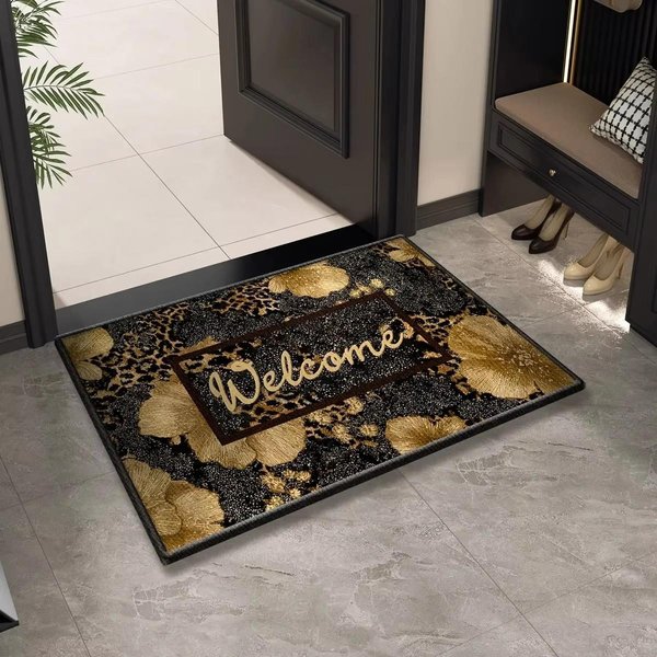 Wycieraczka WejśCiowa Z Nadrukiem Lamparta Zmywalny Dywanik WewnęTrzny ZewnęTrzny AntypośLizgowy Dywanik Do Przedpokoju ŁAzienki Dekoracja Domu 40X60Cm Flannel-image