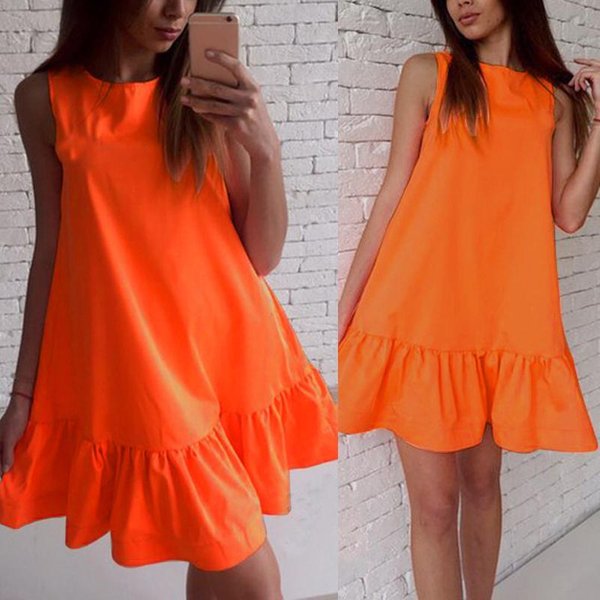 Koktajl Damski Na Co Dzień KróTka Sukienka Mini Sukienki Sukienka Letnia Bez RęKawóW Na Imprezę Moda Damska M PomarańCzowy-image