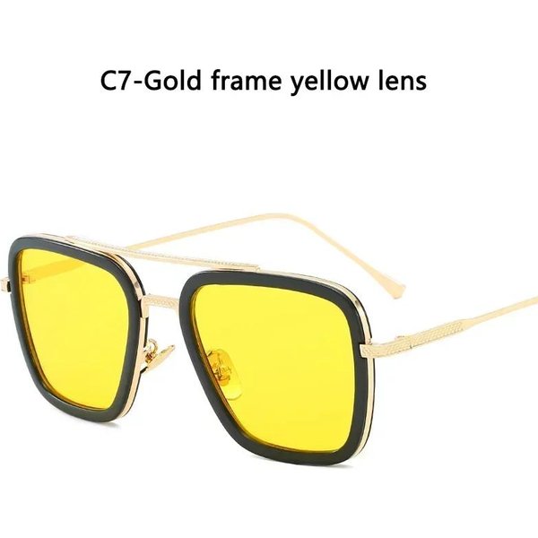 Gafas De Sol Steampunk Tony Stark Para Hombres Mujeres Elegantes Cuadradas Para Conducir Hombres Mujeres Montura De Metal Elegantes Tonos Oculos De Sol As Shown Yellow-image
