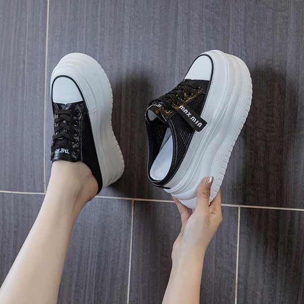 Nowe Damskie SkóRzane Klapki Letnie Buty Platforma Koturn PlażOwe Mules SkóRzane Wsuwane Trampki SandałY Buty 8CM 39-image