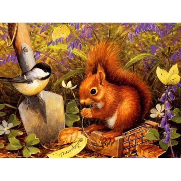 Diamentowe Malowanie Mozaiki Diamentowe Hafty WystróJ Domu BrąZowa WiewióRka I Ptak Diamentowy śCieg KrzyżYkowy 20X30CM Orange-image