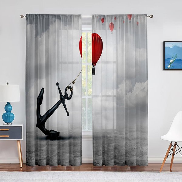 Cortinas TraslúCidas De Madera Gris RúStico Con Ancla NáUtica Para Dormitorio Moderno De Gasa, Tul Para Sala De Estar, Cocina, Cortina Voile 1 PCS W100Xh250Cm&Grommet Top-image