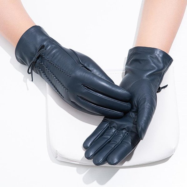 Guantes De Cuero Genuino Coloridos Para Mujer Piel De Oveja Lazo OtoñO E Invierno Ropa CáLida Guantes XL . Gray-image