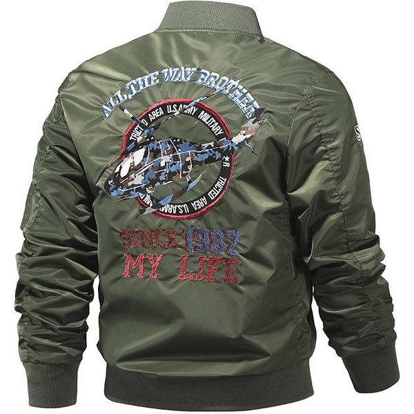 Abrigo De OtoñO E Invierno Chaqueta Bomber Bordada De AvióN Chaqueta De Vuelo Para Hombre L Gray-image