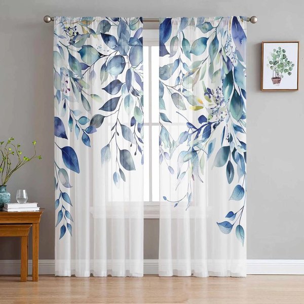 Hojas De RatáN Verde Planta Cortinas TraslúCidas De Gasa Blanca Para DecoracióN De Sala De Estar Dormitorio Visillos De Ventana Tul Cortinas W135 X H115Cm X1&Grommet Top-image