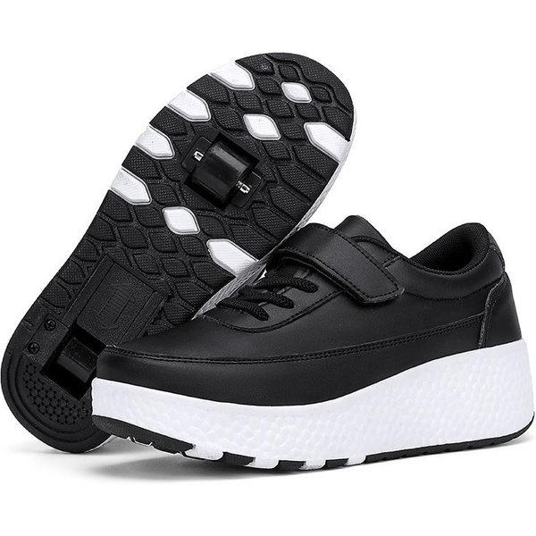 Zapatos Con Ruedas Dobles, Patines Para Principiantes, NiñOs Y NiñAs, Estudiantes, Adolescentes, Zapatos Con Ruedas, Zapatos De Doble PropóSito, Ligeros 39 Black-image