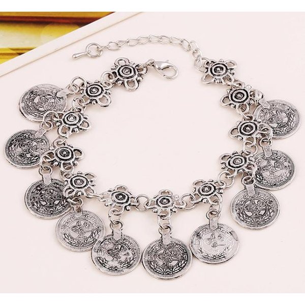 Fiesta Hippy Boho Playa JoyeríA Turca Color Dorado Moneda Vintage Bohemia Moneda Tallada Pulseras Brazaletes Para Mujer Pulseras-image