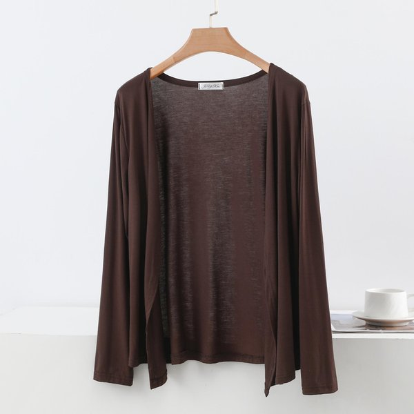CáRdigan Abierto Por Delante De Manga Larga Para Mujer Ajustado De Punto De Viscosa Liso Capa Exterior Fina Para Primavera Verano OtoñO L Black-image