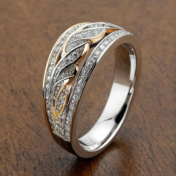 Anillos Huitan De Dos Tonos Para Mujer Con Circonita CúBica Brillante Moda Moderna Alianza De Boda Accesorios JoyeríA Llamativa Para Mujer 8 Gray-image