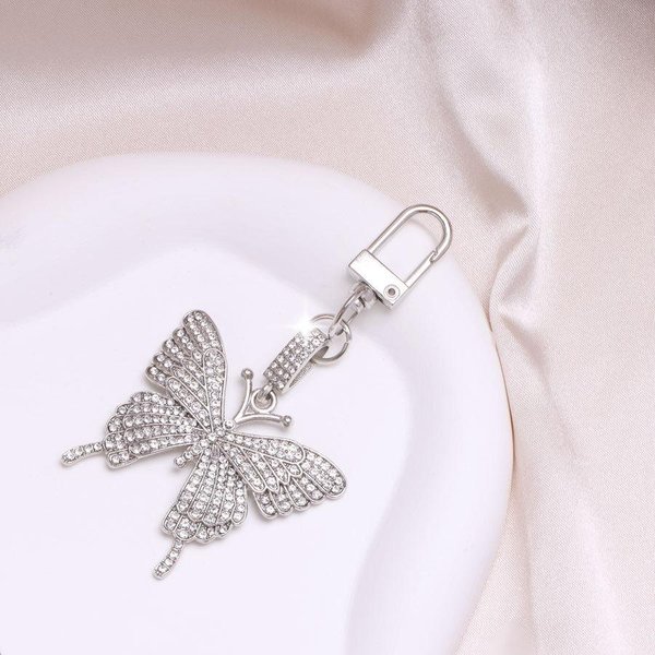 BłYszcząCy Breloczek W KształCie Motyla Z Cyrkoniami ZwierzęCy Metalowy Breloczek Do Kluczy Torebki Plecaka Zawieszka Do Kluczy Samochodowych Akcesoria Dla Kobiet 6 Cm White-image