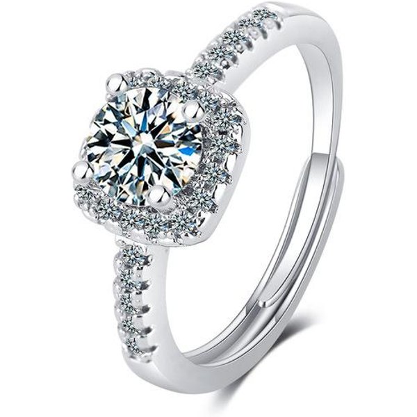 Anillo De Diamantes De Plata Esterlina 100 % S925 Para Mujeres, Alianzas De Boda, Compromiso, Anillo De Diamantes De Origen, Anillos De Plata 925, Anillo De JoyeríA Resizable Blanco-image