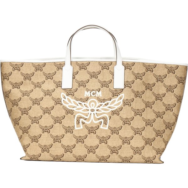 Mcm Himmel Haftowany WzóR Marki Tekstylia Z Raffii ŻAkardowa Torba Tote Torba Na Zakupy Torba Na Ramię ŚRednia Damskie Torby Tote MWPFSAC02IN001 Basic Set (Bag+Dust Bag)-image