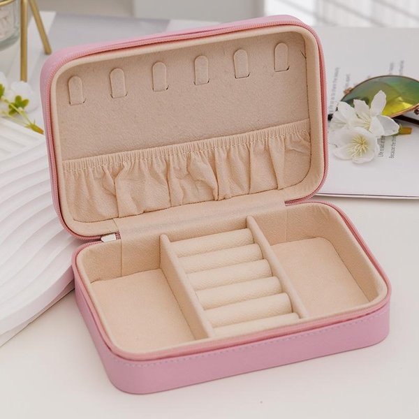 Moda Mujer PortáTil Viaje Caja De JoyeríA Cuero PU Collar Anillo Pendientes Cajas De Almacenamiento Con Cremallera Estuches Organizadores Para ExhibicióN De JoyeríA-image