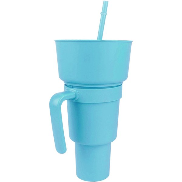 Kubek Na PrzekąSki I Napoje 2 W 1 Ze SłOmką, DużY OtwóR, Plastikowy Kubek Na Napoje, GóRna Miseczka Na PrzekąSki Do Filmu Light Blue Blue-image