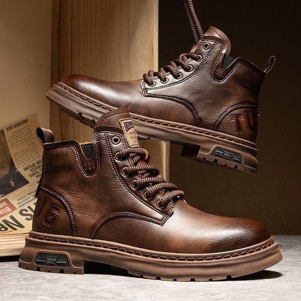 Buty Martin MęSkie Jesień I Zima Nowe Wysokie SkóRzane Outdoorowe Robocze SkóRzane Buty AmerykańSki Casual Modne Grube Podeszwy Buty MęSkie 44 Brown-image