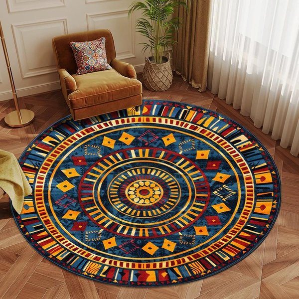 Nowy Perski OkrąGłY Dywan Salon Boho Dom Sypialnia Odporny Na Zabrudzenia Dywan Dekoracja ŁAzienka Salon Mata Pod Drzwi AntypośLizgowa 80X80Cm-image