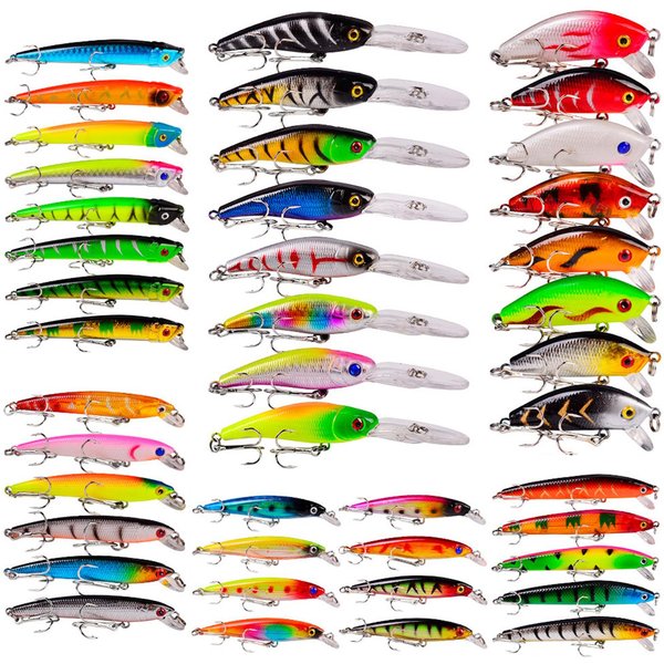 Kit De 43 SeñUelos De Pesca, Cebos De Pesca Duros Y Blandos, Juego Con Anzuelos Para Agua Salada Y Dulce Varios Colores-image