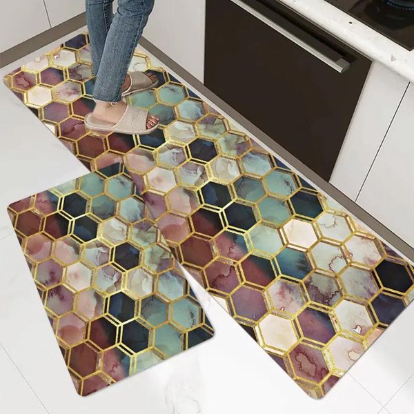 AmerykańSki Styl Retro Abstrakcyjny KreskóWkowy Dywanik PodłOgowy Do Kuchni WodochłOnny Olejoodporny Odporny Na Zabrudzenia Mata Pod Stopy Dekoracja Domu 50X120CM(1.6X3.9FT-image