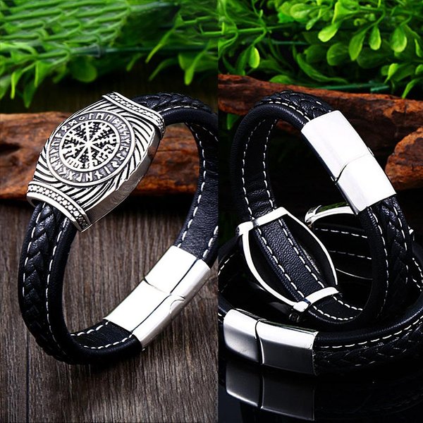Pulsera Vintage De Runas Vikingas De OdíN Para Hombre NiñO Acero Inoxidable 316L Biker Pulsera De BrúJula Vikinga JoyeríA De Moda Amuleto Regalo 20Cm-image
