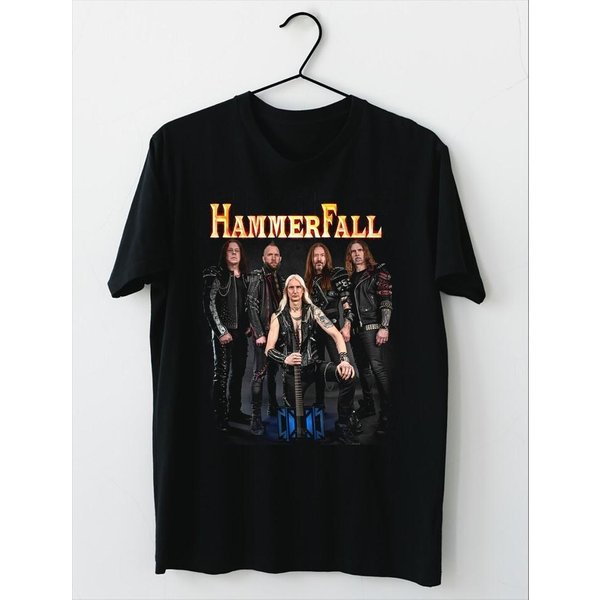 Nuevo Camiseta Negra Manga Corta Talla Completa Logo Banda Hammerfall AM505 Camiseta Unisex XXL Black-image