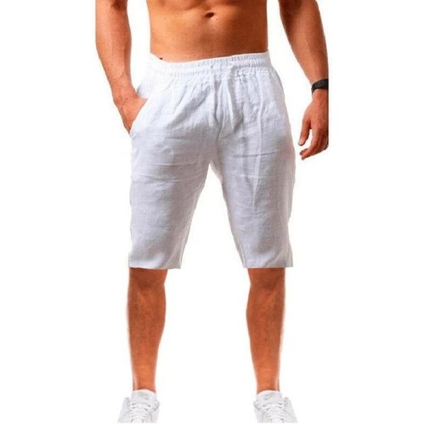 Nuevos Pantalones Cortos De Lino Y AlgodóN Para Hombre, Pantalones De Lino De Color SóLido Transpirables De Verano Para Hombre, Ropa Informal Deportiva S-3XL M Blanco-image