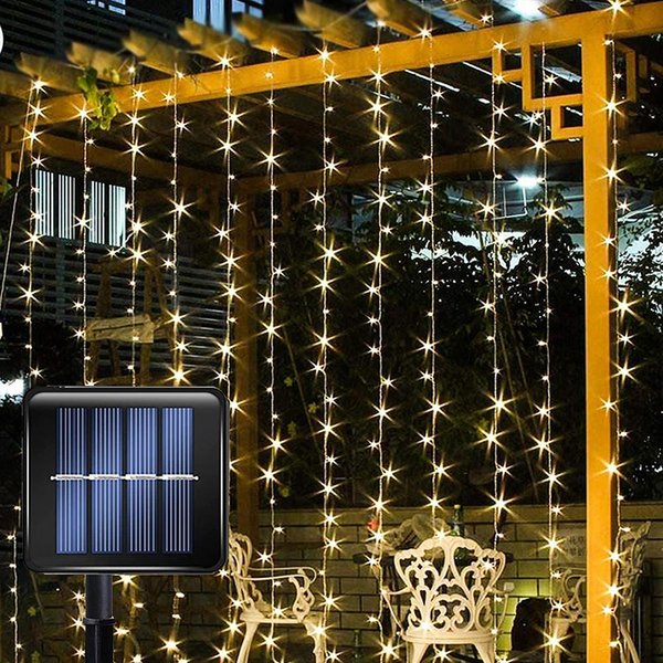 Lampa SłOneczna Led ZewnęTrzne Wodoodporne ZasłOny śWietlne Garland Drut Miedziany Fairy Lights Wesele OgróD Yard ŚWiąTeczne Dekoracje 3Mx3M-image