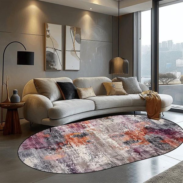 Alfombra Ovalada Abstracta Estilo NóRdico Para Sala De Estar DecoracióN Del Hogar De Lujo Ligero Alfombra De Suelo Lateral Para Sofá Alfombra Suave Lavable Para Dormitorio 160*230Cm-image