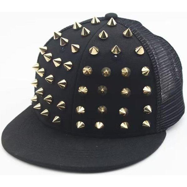 Gorras De BéIsbol Para Hombres Mujeres NiñOs NiñAs Punk Tachonado BéIsbol Hip-Hop Gorra Ajustable Snapback Clavo Remache Tachuela Gorra 56-60CM Adult Black-image