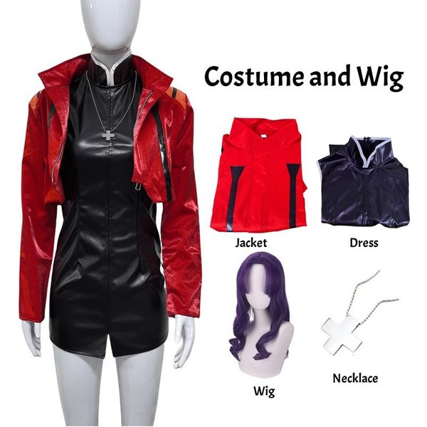 Katsuragi Misato Kostium Cosplay Anime EVA Katsuragi Misato Cosplay Czerwona Kurtka Sukienka Mundur Kostium Na Imprezę Halloweenową Dla Kobiet S Red-image