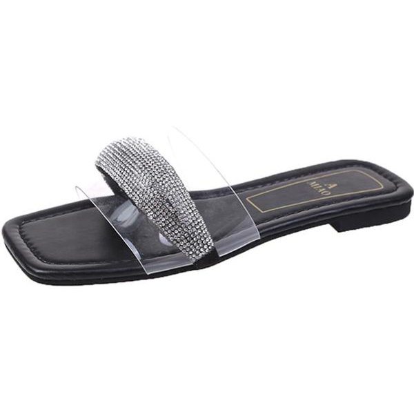 Zapatillas De Cristal De PVC Rimocy Para Mujer Tacones Planos Sandalias De Suela Blanda Zapatos Mujer Verano Punta Cuadrada Chanclas Chanclas Mujer 40 Negro-image