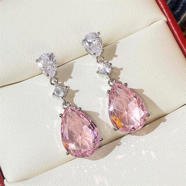 Pendientes Colgantes Huitan Temperamento Rosa Dulce Pera Circonita CúBica Para Mujer Fiesta De Compromiso Exquisitos Accesorios Para Orejas JoyeríA De Moda-image