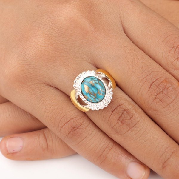 Piedra Preciosa Turquesa De Cobre Azul Natural Plata De Ley 925 JoyeríA Anillo Hecho A Mano RR-61-44 12.5 Brown-image