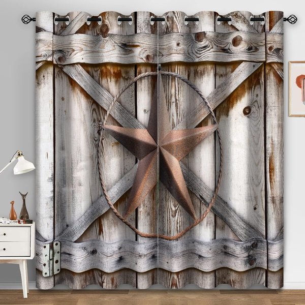 Cortinas De 2 Paneles Vaquero Occidental Granja Decorado Puertas De Madera Con Bolsillo Para Barra Cortinas Para Cocinas CafeteríAs Dormitorio Persianas Ventana 140W160H(Cm)55X63In&Rod Pocket-image