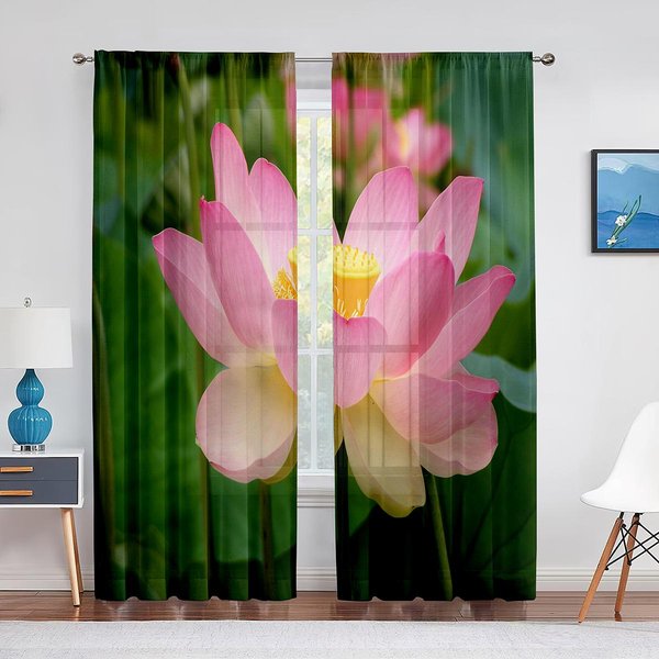 BiałE PręCiki Kwiatowe Makro Przezroczysta Woalowa ZasłOna Dekoracja Okna Do Salonu Sypialni ZasłOny Szyfonowa Tiulowa ZasłOna 1 PCS W100Xh250Cm&Grommet Top Pink-image