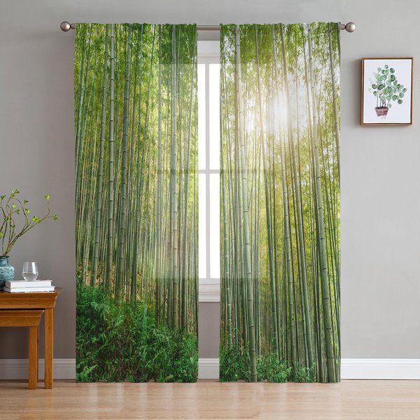 Cortinas TraslúCidas De Bambú Verde Para DecoracióN De Sala De Estar, Cortinas De Ventana Para Cocina, Cortinas De Tul Voile Organza W135 X H137Cm X1 Beige-image