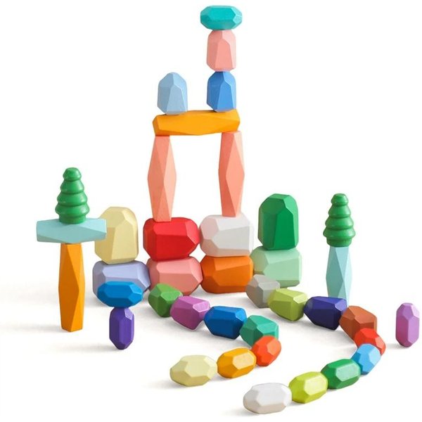 Bloque De Piedras ArcoíRis De Madera Bloque De ConstruccióN De Madera Colorido Torre ArcoíRis Piedra De Equilibrio Juguete Educativo Montessori NiñOs-image