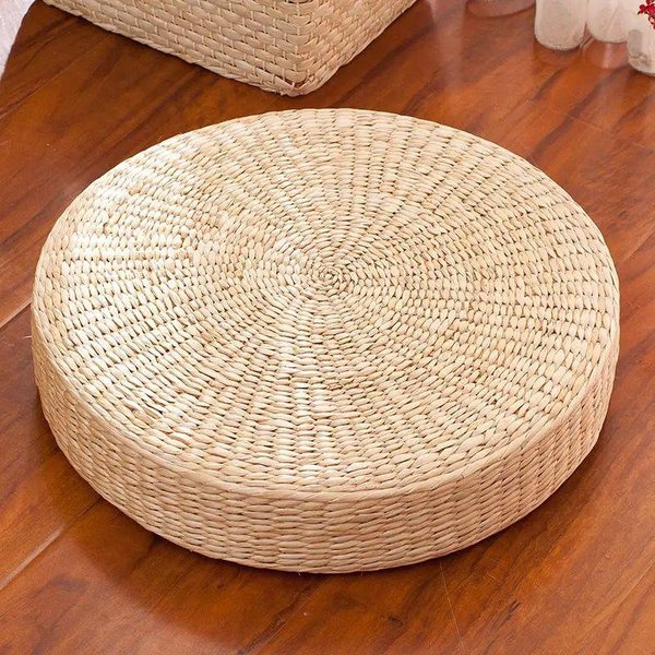 Poduszka Tatami W Stylu JapońSkim, OkrąGłA, Do Jogi I Medytacji, Poduszki Na PodłOgę, RęCznie Robiona, Naturalna, SłOmiana Poduszka, Mata Dekoracyjna, Siedzisko-image